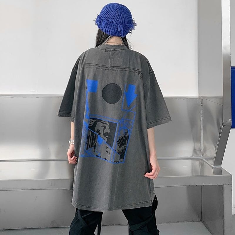 ドッグ プリント Tシャツ 2色 ルーズ ユニセックス 韓国 nr9846 ユニセックス Tシャツ 半袖 幾何学 グラフィティプリント