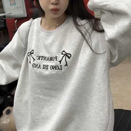 スウェット トレーナー リボン ロゴ プルオーバー トップス ルーズ ゆったり 長袖 レトロ 韓国ファッション レディース 大人可愛い ガーリー カジュアル DTC-769369677144