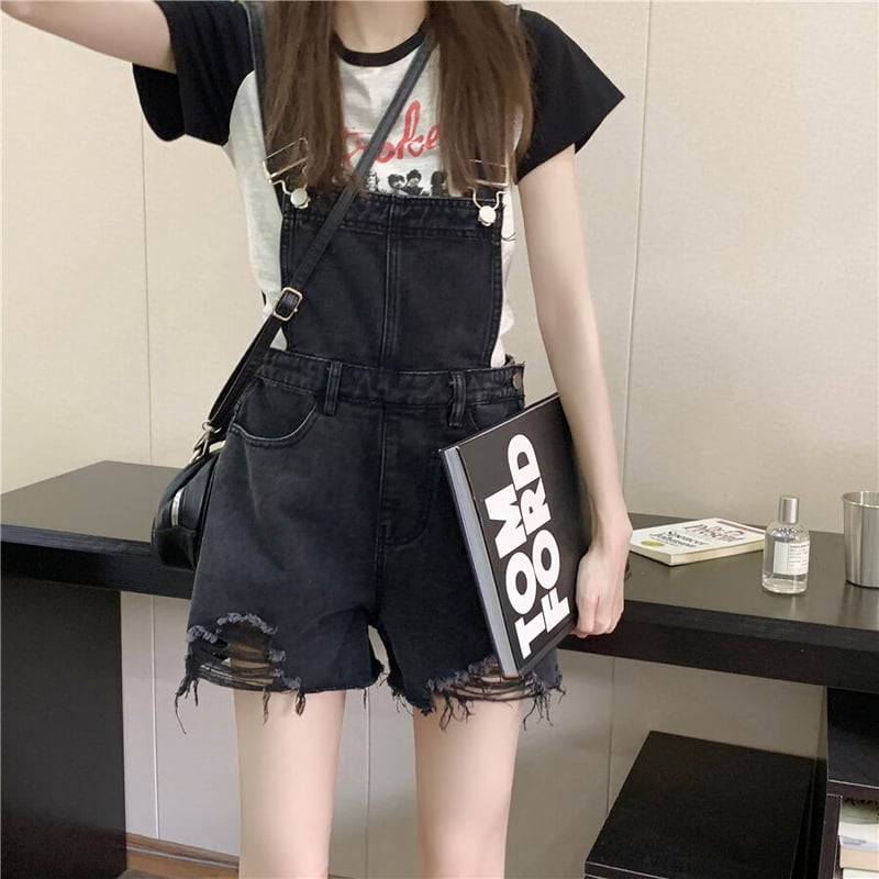 デニム サロペット オーバオール ダメージ加工 ヴィンテージ風