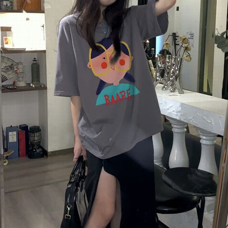 Tシャツ 半袖 オーバーサイズ トップス ゆったり レトロ 韓国ファッション レディース 大人可愛い ガーリー カジュアル ストリート系ファッション DTC-776295001798