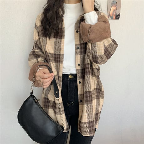 裏起毛 チェック柄 シャツ アウター チェックシャツ 長袖 厚手 暖かい レトロ 韓国ファッション レディース  カジュアル もこもこ ゆったり ボア おしゃれ DTC-658487637007