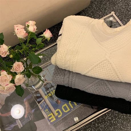 ダメージ加工 ニットセーター ダメージニット ニット ミックス編み ケーブル編み 長袖 レトロ 韓国ファッション レディース 大人可愛い ガーリー カジュアル DTC-665453440583