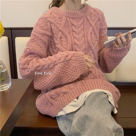 ケーブル編み ニット セーター 厚手 保温 長袖 プルオーバー オーバーサイズ 韓国ファッション レディース レトロ 大人可愛い ガーリー DTC-651793340708