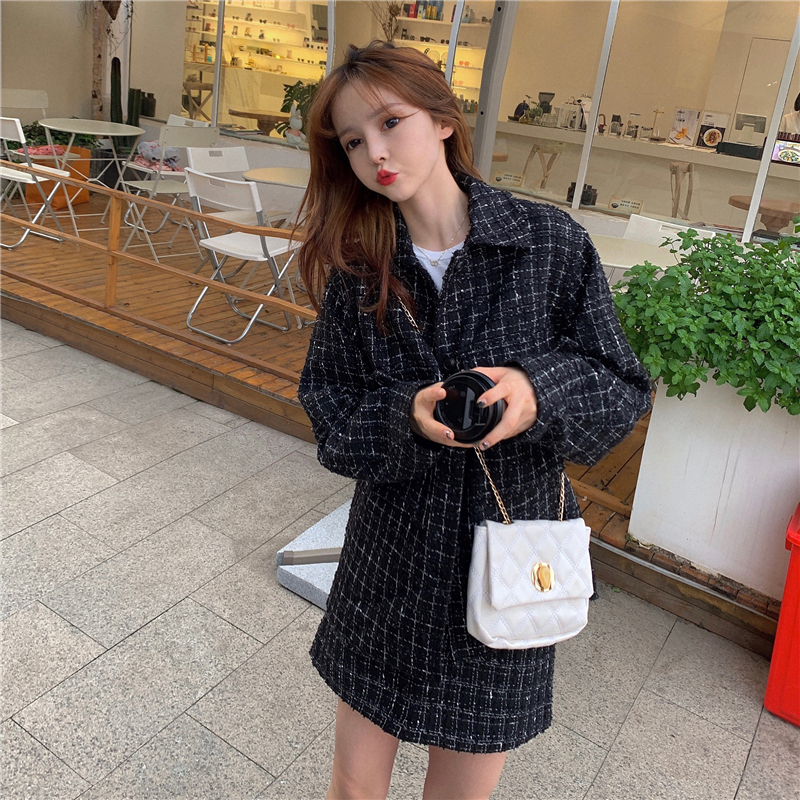 セットアップ チェック柄 ジャケット + スカート 韓国 セットアップ チェック柄 ジャケット + スカート 韓国