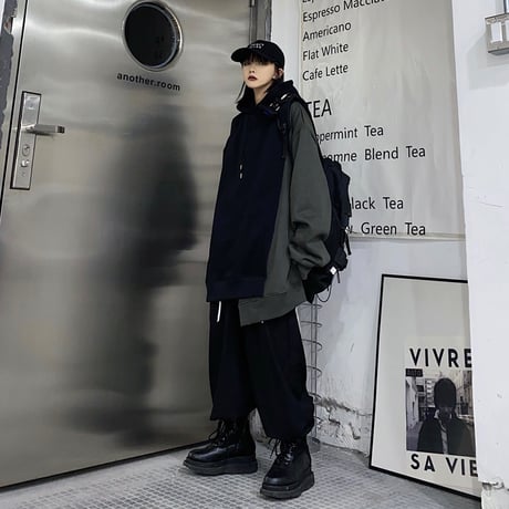 ユニセックス パーカー アシンメトリー 重ねデザイン プラスベルベット ルーズ 韓国ファッション メンズ レディース 男女兼用 アシメ カジュアル ストリート系 DTC-634512223674