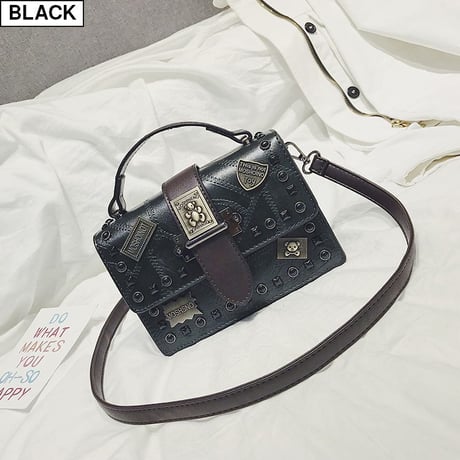 2wayバッグ スクエアバッグ ミニバッグ スタッズ クマのプレート ショルダーバッグ ハンドバッグ ショルダーストラップ レトロ 韓国ファッション レディース DTC-579560992132