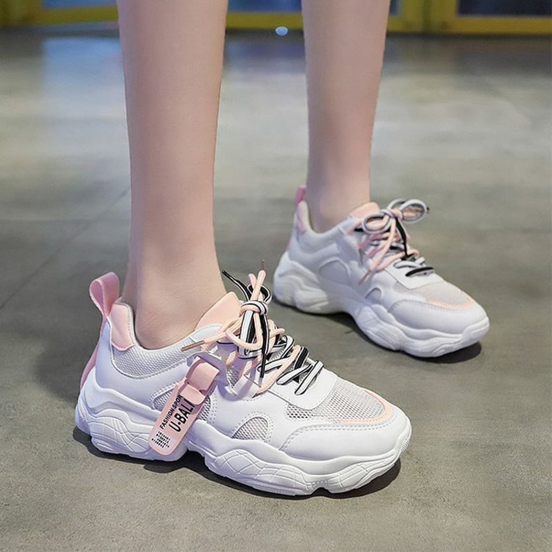 ダットスニーカー 22.5~25.0cm メッシュスニーカー 厚底 レースアップ