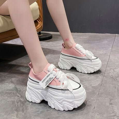 【3カラー】 厚底スニーカー 22.0～24.5cm レースアップ シューズ カジュアル スニーカー 厚底 スポーツ 靴 韓国ファッション レディース 歩きやすい DTC-678633923426