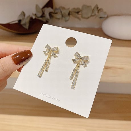 ピアス 両耳用 リボン ドロップピアス CZ アクセサリー 合金 シルバー925 ジュエリー DTC-636637950656