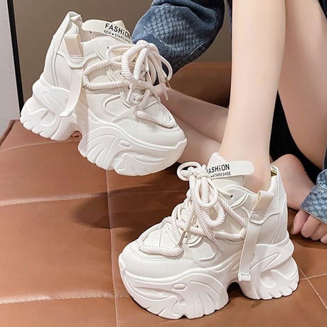 厚底 スニーカー ダッドスニーカー 22.0～24.5cm レースアップ ダッドシューズ 厚底スニーカー カジュアル 韓国ファッション レディース DTC-742606652067