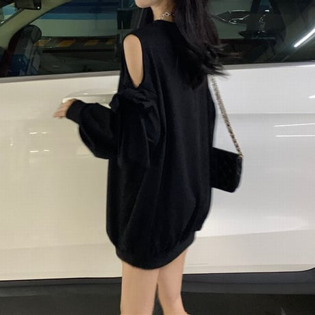 トレーナー 薄手 Vネック 肩あき 肩出し リボン カットソー オフショルダー トップス 長袖 ゆったり 韓国ファッション レディース 大人可愛い ガーリー DTC-637882425955