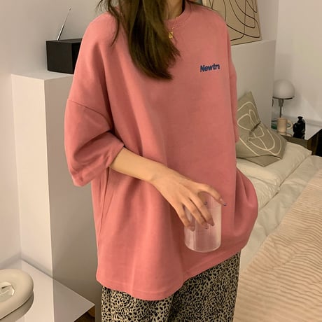 tシャツ ワンポイント バックプリント オーバーサイズ 半袖 ドロップショルダー クルーネック シンプル ルーズ レトロ 大人可愛い ガーリー カジュアル DTCA-645393552994