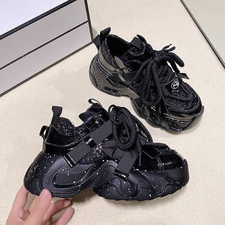 厚底スニーカー グリッター 22.0～24.5cm ラメ 厚底 ダッドスニーカー スニーカー ダッドシューズ スポーツ カジュアル 韓国ファッション レディース DTC-734896092511
