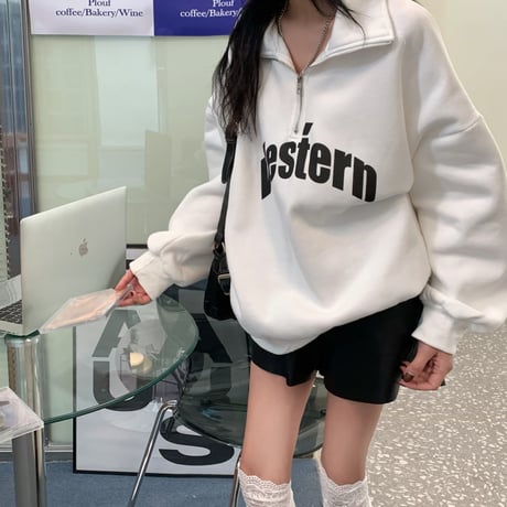 ハイネック ハーフジップ トレーナー オーバーサイズ トップス シンプル ルーズ レトロ 韓国ファッション レディース ガーリー カジュアル ストリート系 DTC-662910518099