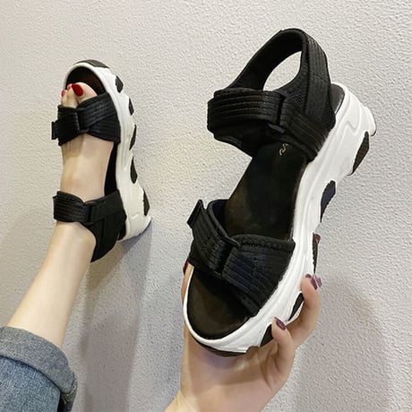 スポーツサンダル フラット スポサン 厚底 4.5cm 韓国ファッション サンダル ベルト マジックテープ フラットサンダル 厚底サンダル フラット かわいい 歩きやすい 618248005313