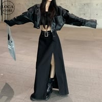 セットアップ 上下セット レザージャケット スリットスカート アウター ロングスカート 長袖 レトロ 韓国ファッション レディース 大人可愛い ガーリー DTC-825934874674