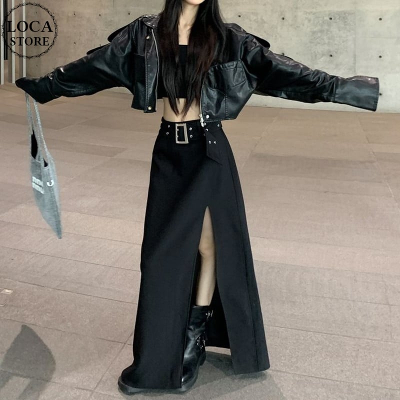 Rin  上着とスカートとジャケットです レザー セットアップ ライダースジャケット スカート 韓国 n4156