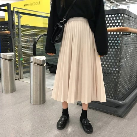 レディース ロング丈 プリーツスカート ウエストゴム ハイウエスト インスタ映え ガーリー フェミニン 韓国ファッション (DCT-598616665733)