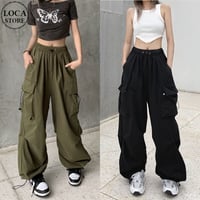 カーゴパンツ ワイドパンツ ミリタリーパンツ サイドポケット ウエストゴム レトロ 韓国ファッション レディース 大人可愛い ガーリー カジュアル DTC-678981935040