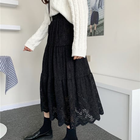 レース ベルベットスカート Aライン ハイウエスト 韓国ファッション レディース プリーツスカート ミドル丈 大人可愛い ガーリー DTC-631866327210