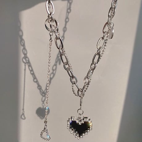 ハートネックレス 太チェーン ラインストーン 金属アレルギー対応 ハート ジルコン ネックレス アクセサリー チタンスチール 韓国アクセサリー 韓国ファッション DTC-672751439463