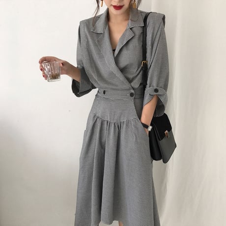 レディース チェック柄 ワンピース 長袖 ハイウエスト イレヘム ロング丈 秋冬 韓国 韓国ファッション (DCT-599731855970)