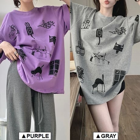 tシャツ 漫画風プリント トップス 半袖 クルーネック オーバーサイズ ルーズ ゆったり カジュアル レトロ 韓国ファッション レディース DTC-771349016436
