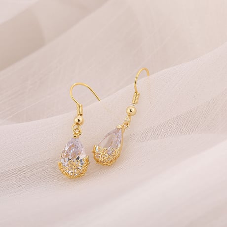 ピアス レディース 両耳 ティアドロップ 水滴 クリスタル ゴールド 合金 金メッキ かわいい シンプル 人気 ジュエリー (DTC-602936755954_p)