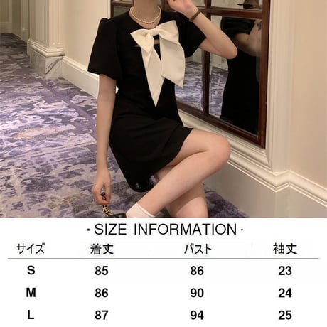 ビッグリボン ワンピース パフスリーブミニワンピース ハイウエスト 半袖 Aライン レトロ 韓国ファッション レディース 大人可愛い ガーリー DTC-675125184707