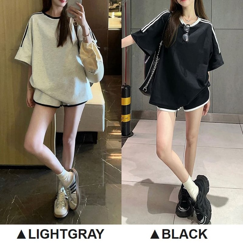 セットアップ サイドライン Tシャツ ショートパンツ 半袖