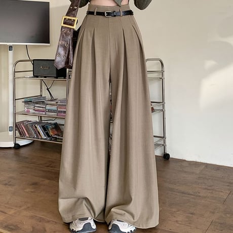 モップパンツ タック ワイドパンツ ドレープ フレア ハイウエスト ルーズ レトロ 韓国ファッション レディース 大人可愛い ガーリー DTC-760473405376
