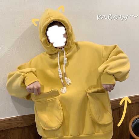 パーカー トップス 裏起毛 プラスベルベット プルオーバー ポケット シンプル ルーズ レトロ 韓国ファッション レディース ガーリー カジュアル DTC-654678669644