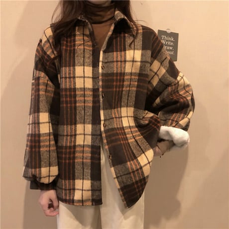 裏起毛 チェック柄 シャツ ジャケット アウター 厚手 暖かい チェックシャツ 長袖 ゆったり 韓国ファッション レディース 大人可愛い カジュアル レトロ DTC-658447529229