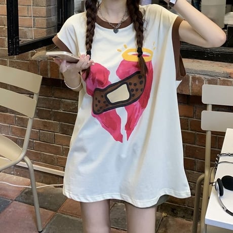 ノースリーブトップス タンクトップ オーバーサイズ ラブバンドエイド 大人可愛い ガーリー カジュアル 韓国ファッション レディース 韓国ストリートファッション DTC-679693131575