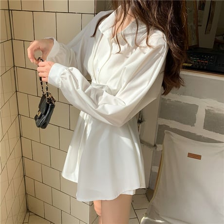 2点セット シャツワンピース ショートパンツ ブラウスワンピース ウエストマーク チュニック ハイウエスト 韓国ファッション レディース 大人可愛い ガーリー DTC-652671430064