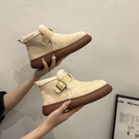 ショートブーツ 22.5～25.0cm インナーボア ムートンブーツ ブーツ ベルト もこもこ シューズ カジュアル かわいい 韓国ファッション レディース DTC-740944078640