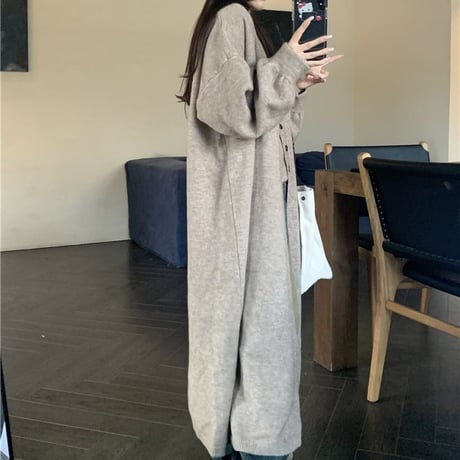 2点セット ニットベスト ロングカーディガン ニットコート 長袖 ゆったり  ルーズ レトロ 韓国ファッション レディース 大人可愛い ガーリー DTC-740113593283