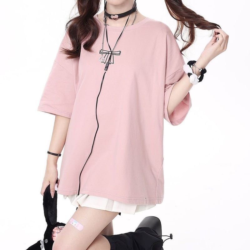 バックリボン Tシャツ オーバーサイズ 半袖 サブカル系 地雷系 レトロ