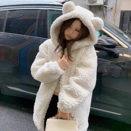 クマ耳 フード付き ボアブルゾン ファーブルゾン アウター ラムウール もこもこ 防寒 ゆったり ルーズ 長袖 冬 レトロ 大人可愛い ガーリー DTCA-831602266614