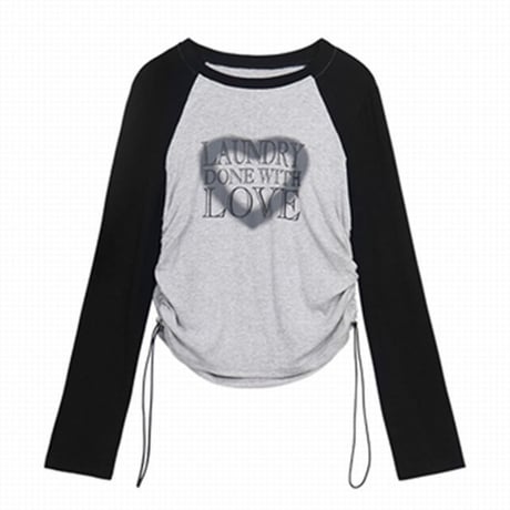 tシャツ 長袖 ドロスト ショート丈 ドローコード ドローストラップ ロンT 韓国ファッション レディース 大人可愛い ガーリー カジュアル DTC-701979946262