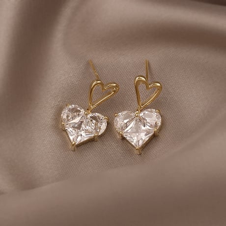 ピアス ハートモチーフ CZ 両耳 シルバー925 合金 アクセサリー DTC-639075262625