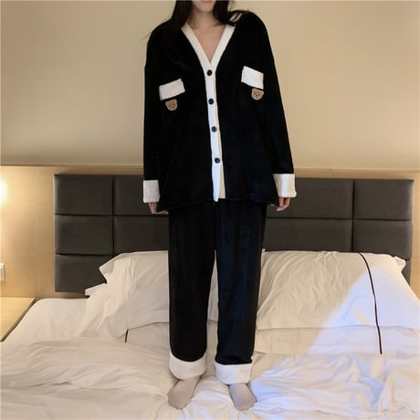 ルームウェア パジャマ セットアップ 上下セット クマちゃん フリース 厚手 部屋着 寝間着 大人可愛い ガーリー DTC-665764771878