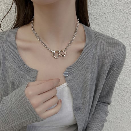 ダブルハート ネックレス チェーン付き 金属アレルギー対応 レディース ペンダント アクセサリー チタンスチール シンプル DTC-639342215157