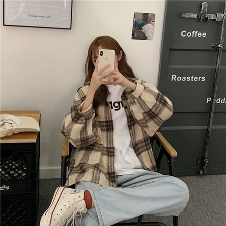 チェック柄 シャツ 起毛 オーバーサイズ 長袖 韓国ファッション レディース チェックシャツ シャツジャケット ルーズ 大きいサイズ ゆったり 大人可愛い ガーリー DTC-628559041267