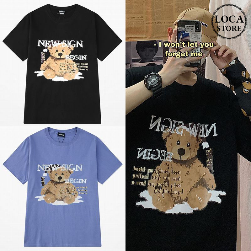 ユニセックス 半袖 Tシャツ メンズ レディース かわいい 落書き風 クマちゃん ベアー プリント オーバーサイズ 大きいサイズ ルーズ ストリート  TBN-610609002870