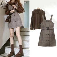 セットアップ ジャンパースカート ワンピース フリル ブラウス ミニ丈 レトロ 韓国ファッション レディース 大人可愛い ガーリー DTCA-628240588568