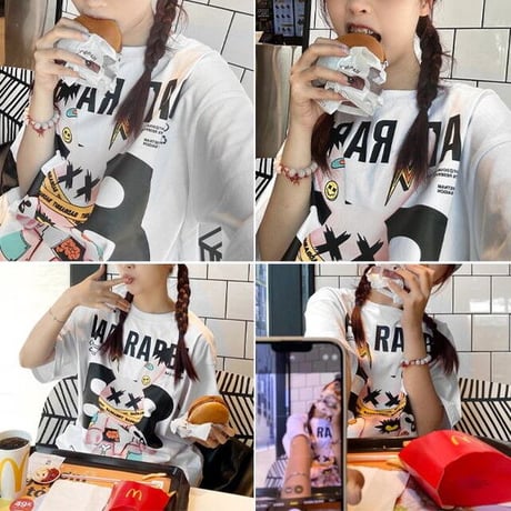 ユニセックス Tシャツ BADRABBIT ウサギ ラビット 半袖 オーバーサイズ カジュアル 韓国ファッション メンズ レディース 韓国ストリートファッション DTC-715001635392