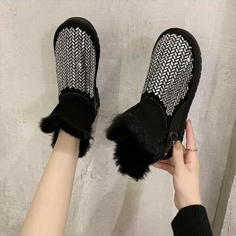ムートンブーツ ファーブーツ ラインストーン 22.5～25.0cm 韓国ファッション レディース ファー ショートブーツ もこもこ 防寒 防水 カジュアル ガーリー 630731841770