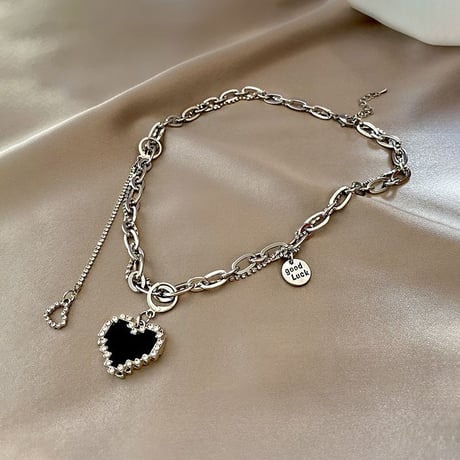 ハートネックレス 太チェーン ラインストーン 金属アレルギー対応 ハート ジルコン ネックレス アクセサリー チタンスチール 韓国アクセサリー 韓国ファッション DTC-672751439463