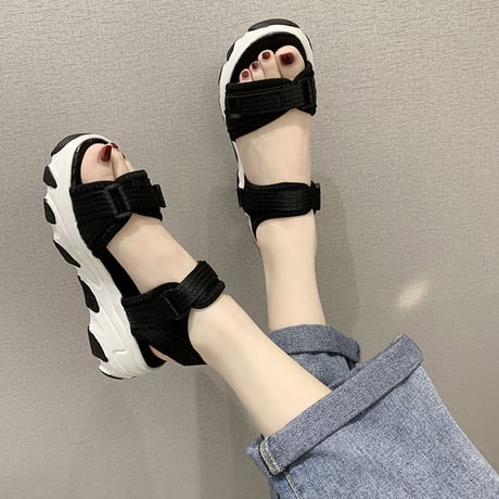 スポーツサンダル フラット スポサン 厚底 4.5cm 韓国ファッション サンダル ベルト マジックテープ フラットサンダル 厚底サンダル フラット かわいい 歩きやすい 618248005313